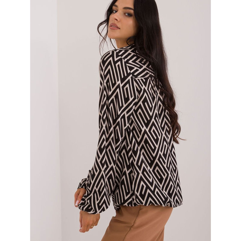 proGeometric Puff Sleeve V-Neck Blouse_Women`s Blouses, Tunics