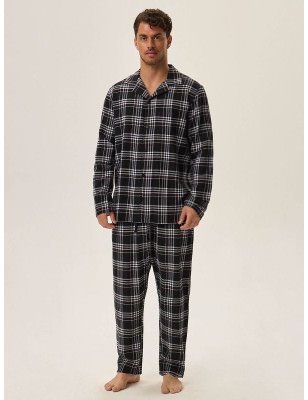 Men's HONOR 2 Black Checkered Cotton Pajama Set