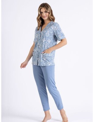 Women's Pajama Set - Elegant Print, Side Pockets, 7/8 Length Pants