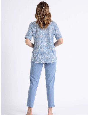 Women's Pajama Set - Elegant Print, Side Pockets, 7/8 Length Pants