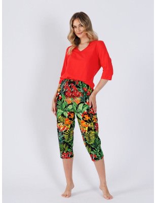 Women's V-Neck Pajama Set with Print Pants