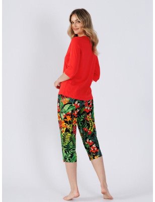 Women's V-Neck Pajama Set with Print Pants