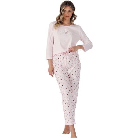 proWomen's Cotton Pajama Set 3/4 Sleeve Rounded Neck Loose Fit_Women`s Pyjamas, Sleepwear Sets