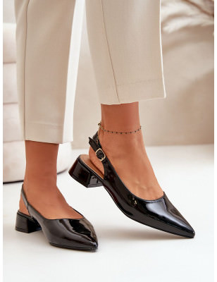 Low Block Heel Lacquered Ballerinas - Pointed Toe Pumps