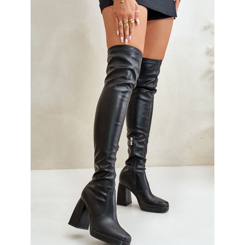 proEco-Friendly Knee-High Boots Column Heel Slip-On_Over the Knee High Boots, Thigh High Boots