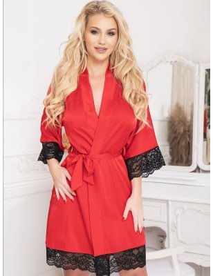 proLace Trim Satin Slip Dress, Waist Cinching Belt_Dressing Gowns, Bathrobes for Women