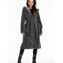 Long Hooded Coat, Teddy Knit Fabric, Shawl Collar