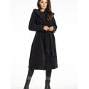 Long Hooded Coat, Teddy Knit Fabric, Shawl Collar