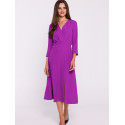 Elegant Flared Hem Dress, Women's Envelope Neckline Midi Dress 7/8 Sleeves