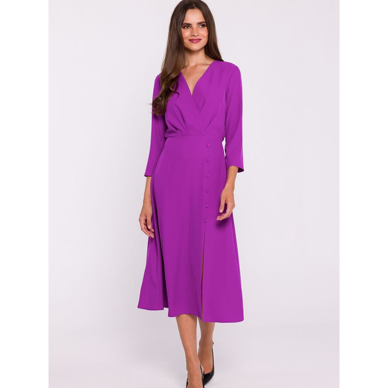 proElegant Flared Hem Dress, Women's Envelope Neckline Midi Dress 7/8 Sleeves_Day Dresses