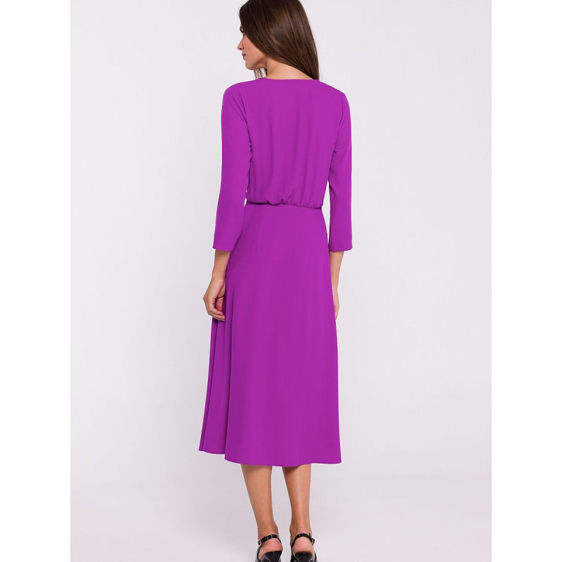 proElegant Flared Hem Dress, Women's Envelope Neckline Midi Dress 7/8 Sleeves_Day Dresses