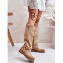 Women's Suede Boots Flat Heel Knee Length Stripes