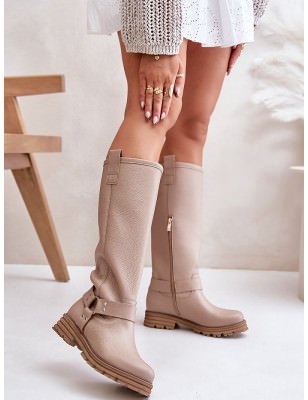 Women's Knee-High Leather Boots with Zipper Closure