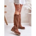 Women's Suede Boots Flat Heel Knee Length Stripes