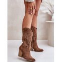 Mid-Calf Openwork Suede Boots