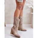 Openwork Mid-Calf Boots, Leather Women's Statement Shoes