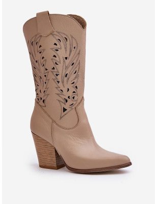 Openwork Mid-Calf Boots, Leather Women's Statement Shoes