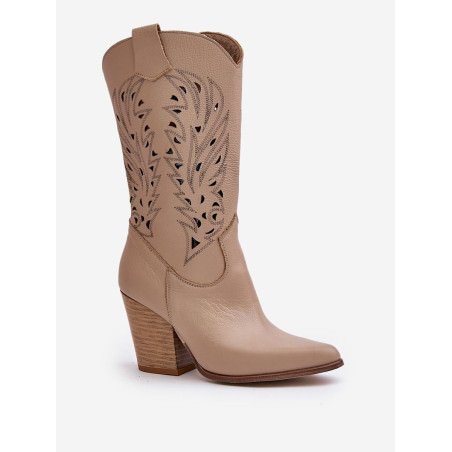 Openwork Mid-Calf Boots, Leather Women's Statement Shoes