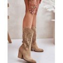 Openwork Suede Mid-Calf Boots - Comfortable Stylish Women's Bootie