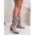 Mid-Calf Openwork Suede Boots