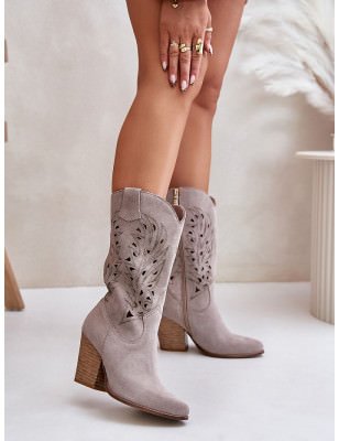 Mid-Calf Openwork Suede Boots