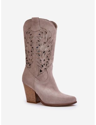 Mid-Calf Openwork Suede Boots