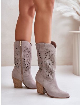 Mid-Calf Openwork Suede Boots