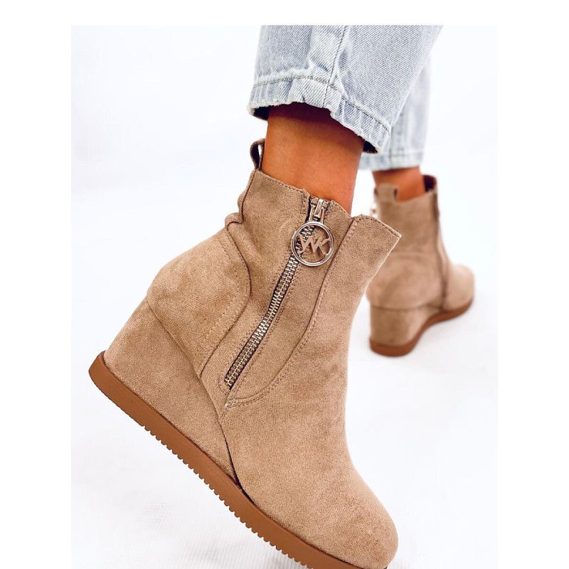 proWomen's Eco-Friendly Suede Boots with Gold Zipper Closure_Women`s Ankle Boots & Booties