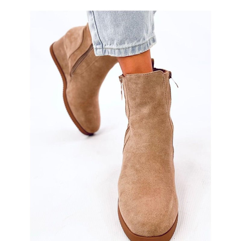 proWomen's Eco-Friendly Suede Boots with Gold Zipper Closure_Women`s Ankle Boots & Booties