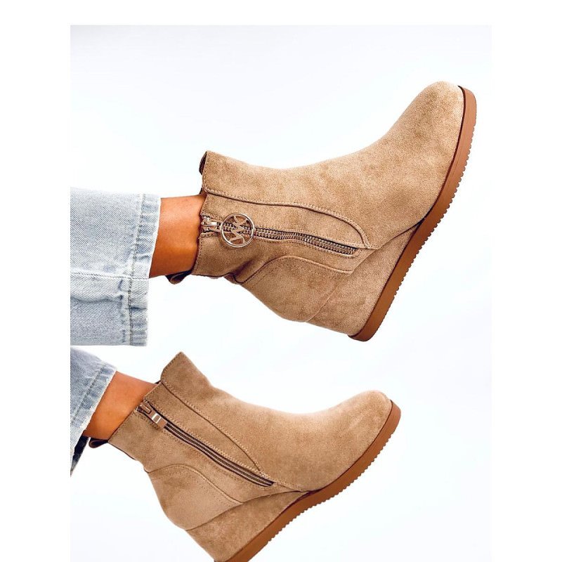 proWomen's Eco-Friendly Suede Boots with Gold Zipper Closure_Women`s Ankle Boots & Booties