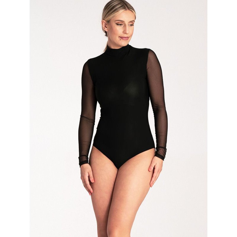 proViscose Top with Mesh Sleeves and Stand-Up Collar_Shapewear Bodies for Women