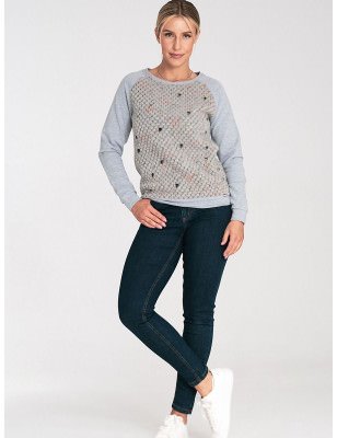 Long Sleeve Cotton Blouse Wool Effect Insert