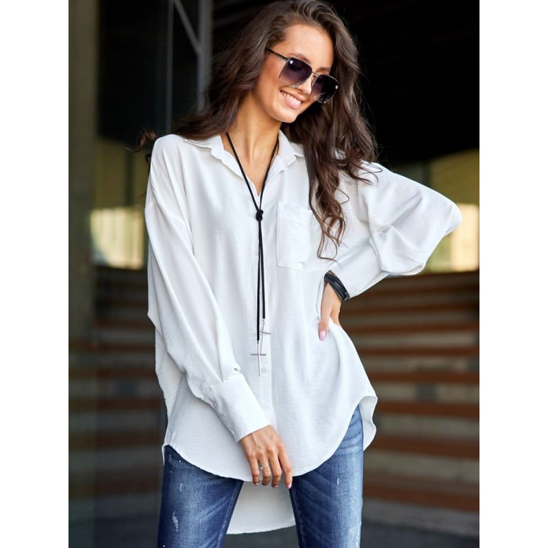 proAsymmetrical Oversize Women's Shirt - Long Sleeves, Unique Design_Shirts for Women