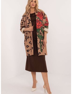 Women's Unbuttoned Stemmed Rose Print Coat