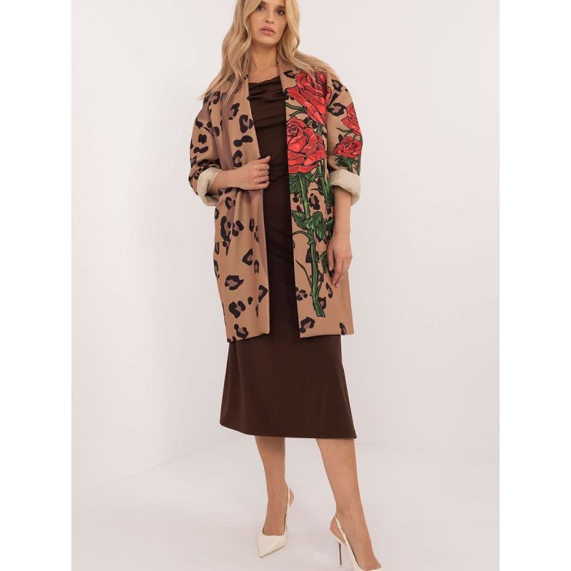 proWomen's Unbuttoned Stemmed Rose Print Coat_Women`s Coats, Jackets