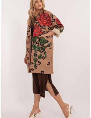 Women's Unbuttoned Stemmed Rose Print Coat