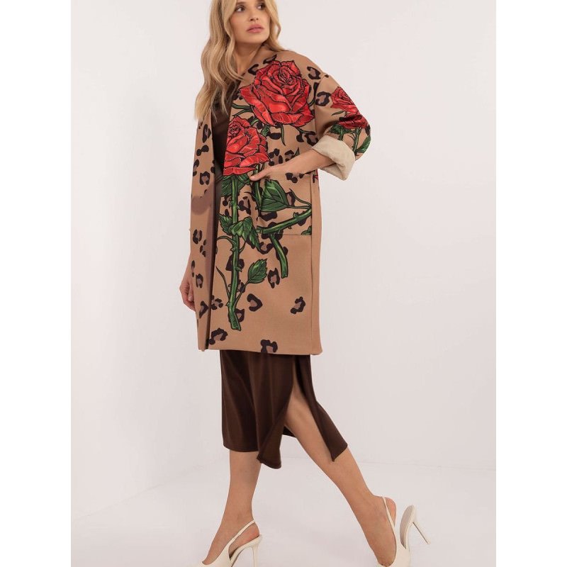 proWomen's Unbuttoned Stemmed Rose Print Coat_Women`s Coats, Jackets