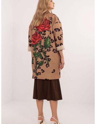 Women's Unbuttoned Stemmed Rose Print Coat