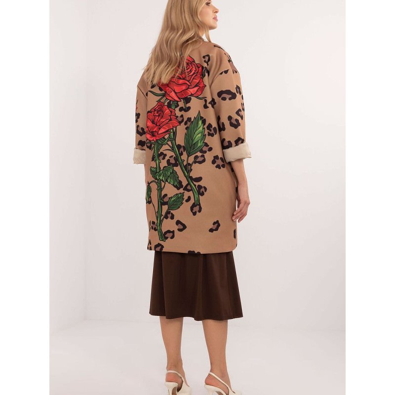 proWomen's Unbuttoned Stemmed Rose Print Coat_Women`s Coats, Jackets