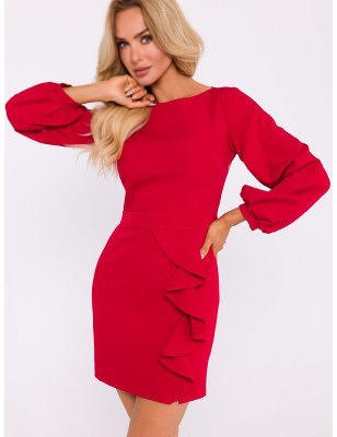 Stylish Mini Dress - Waist Cut, Flounce & Back Cutout