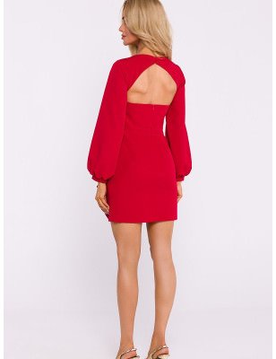 Stylish Mini Dress - Waist Cut, Flounce & Back Cutout