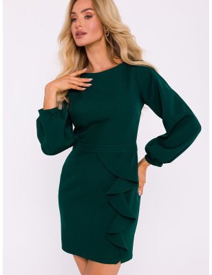 Stylish Mini Dress - Waist Cut, Flounce & Back Cutout