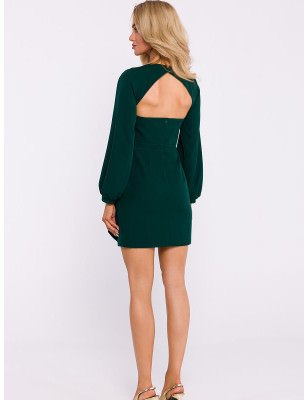 Stylish Mini Dress - Waist Cut, Flounce & Back Cutout