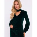 Velour Knit Halter Blouse, Long Sleeves Button Back