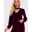 Velour Knit Halter Neck Blouse with Button Detail