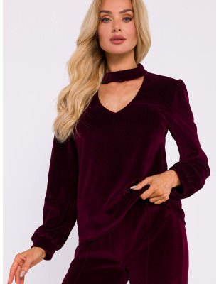 Velour Knit Halter Neck Blouse with Button Detail