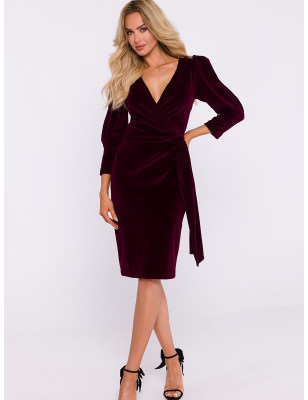 Elegant Velour Knit Dress with Sash and Side Split