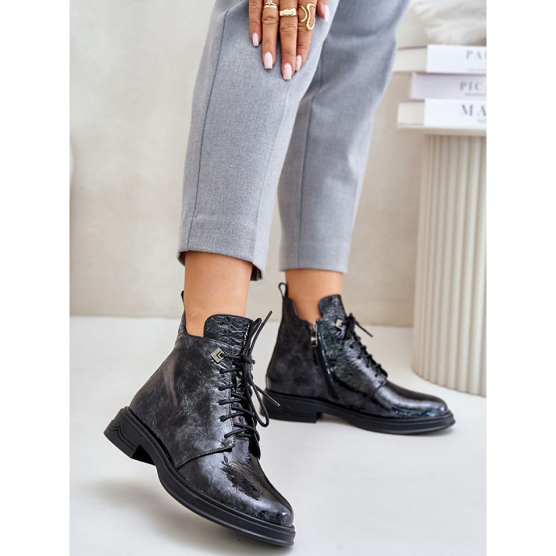 proLeather Embossed Boots - Insulated, Lace-Up & Zipper Closure_Women`s Ankle Boots & Booties