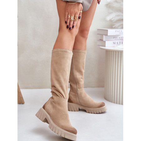 proWomen's Suede Leather Boots, Warm Felt Lining, Side Zipper 37.5cm Heel Height_Over the Knee High Boots, Thigh High Boots