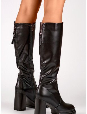 Black Women's Knee-High Boots, 9cm Stiletto Heel